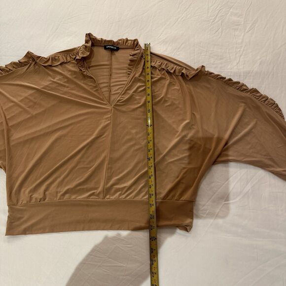 EXPRESS Rust Ruffle Accent Blouse Womens S Western V Neck Dolman Sleeve - Picture 9 of 10